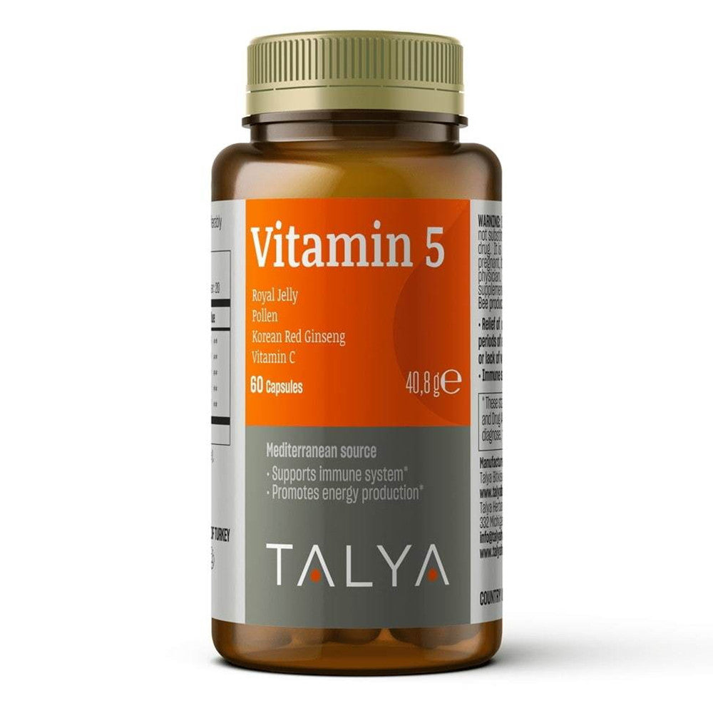 Talya Vitamin 5 Royal Jelly pollen Korean red Ginseng Vitamin C Capsules, 60 Ea